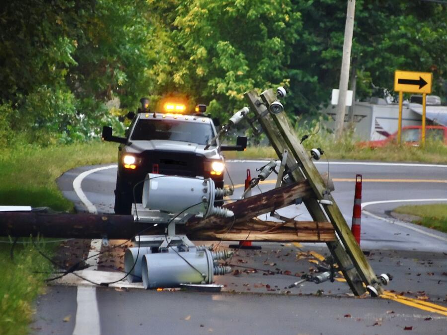 Power line down in a roadway