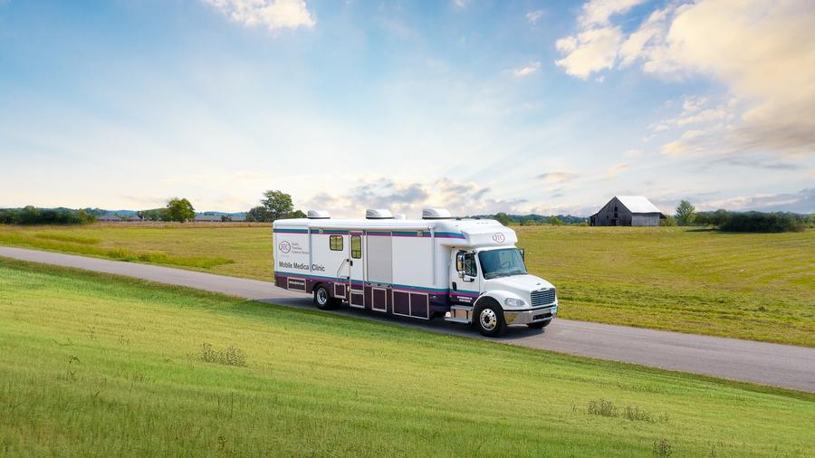 A QTC mobile medical clinic on the road in a rural part of the country