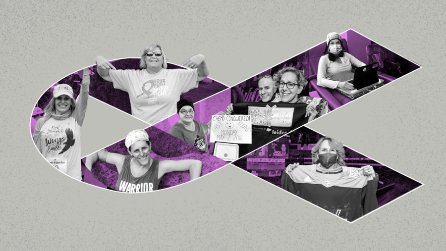 A collage of photographs of Leidos cancer survivors and supporters