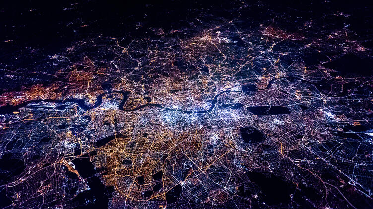 map of the uk at night with lights