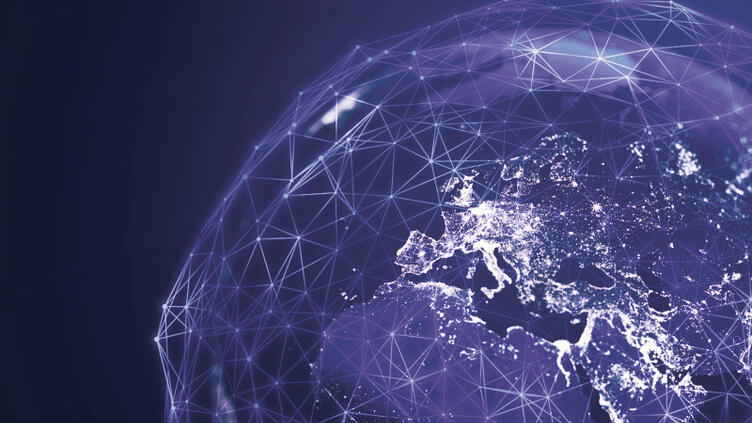 Planet earth in outer space with communication network.