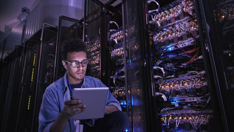 man working on data servers