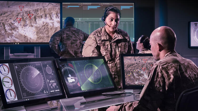 Military personnel monitoring geographical points of interest