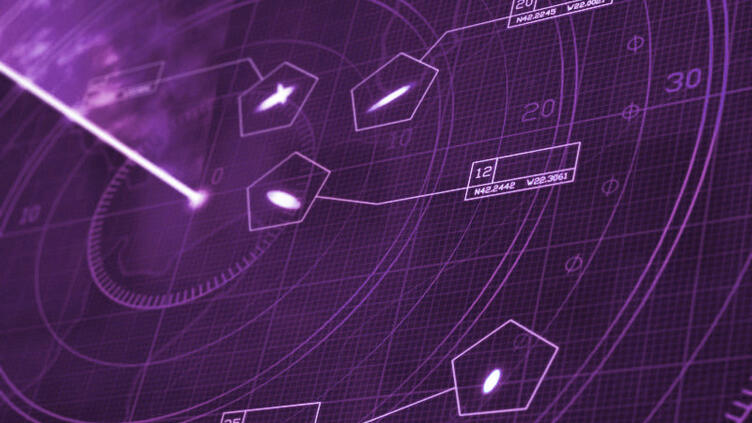 Military radar simulation with green display, showing a glowing grid with coordinates and positioning numbers