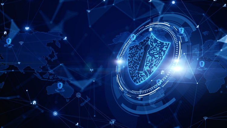 Image of a shield in a digital universe