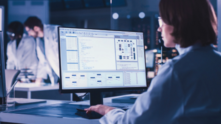 female using software on computer screen