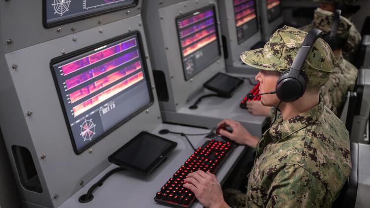 Soldiers monitoring computer system