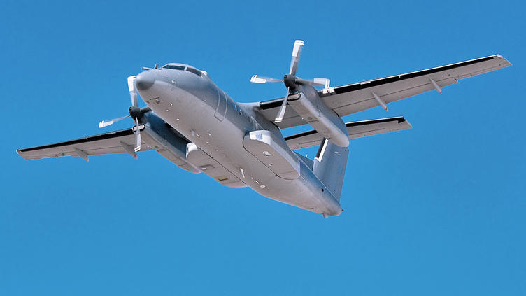 closeup of airplane flying above