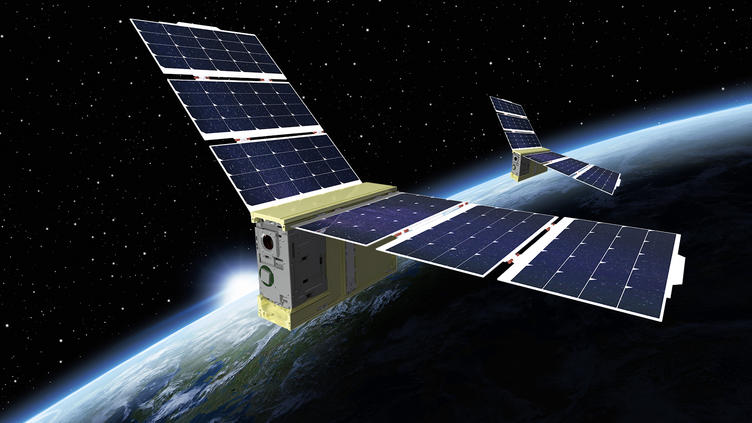 solar panel boxes floating in space
