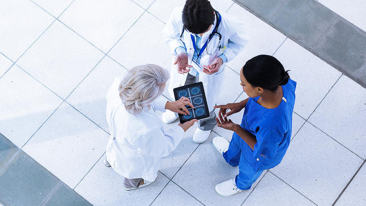 View from above of three healthcare workers