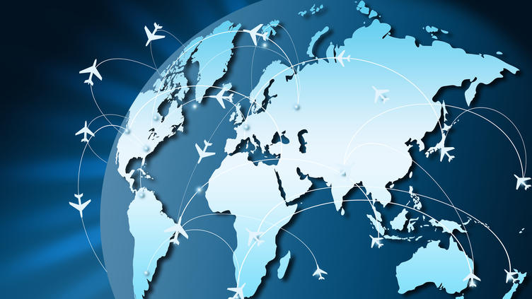 Illustration of Air travel and Airplanes on their destination routes
